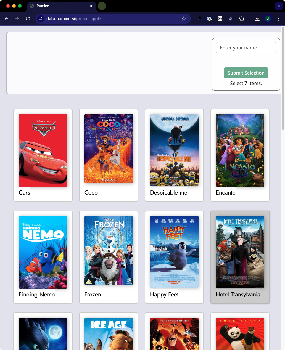 Selection Page